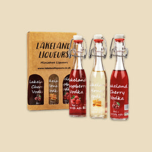 Three miniature bottles of Vodka Liqueurs in presentation box