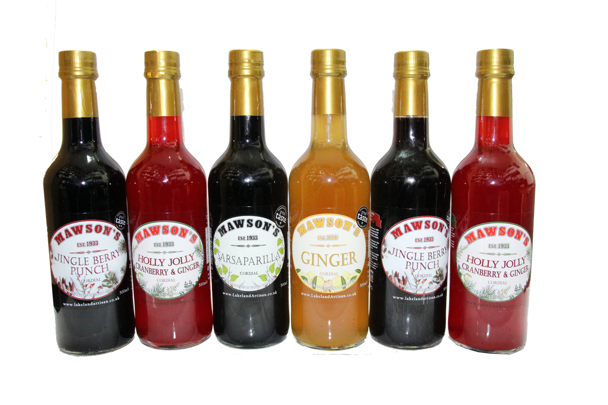Mawson's Christmas Cordials 6 x 500ml Glass Bottle Lakeland Artisan