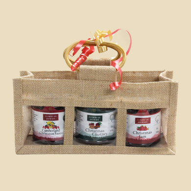 Hessian bags with Christmas Jars